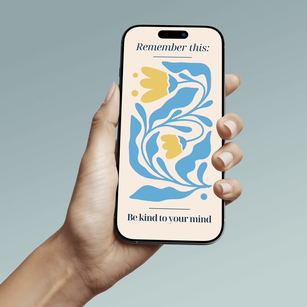 Yellow and Blue Simple Abstract Floral Guote Phone Wallpaper