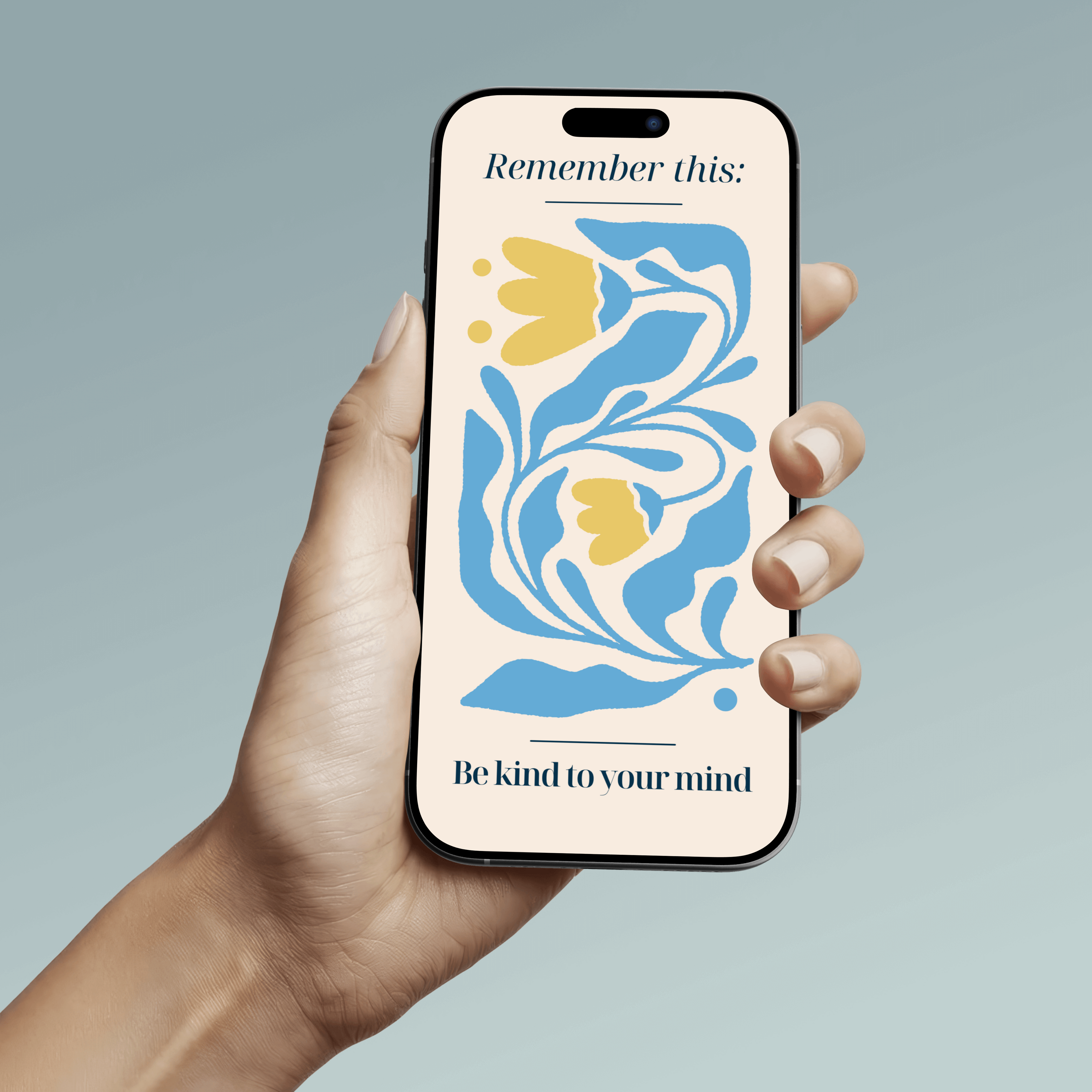 Yellow and Blue Simple Abstract Floral Guote Phone Wallpaper