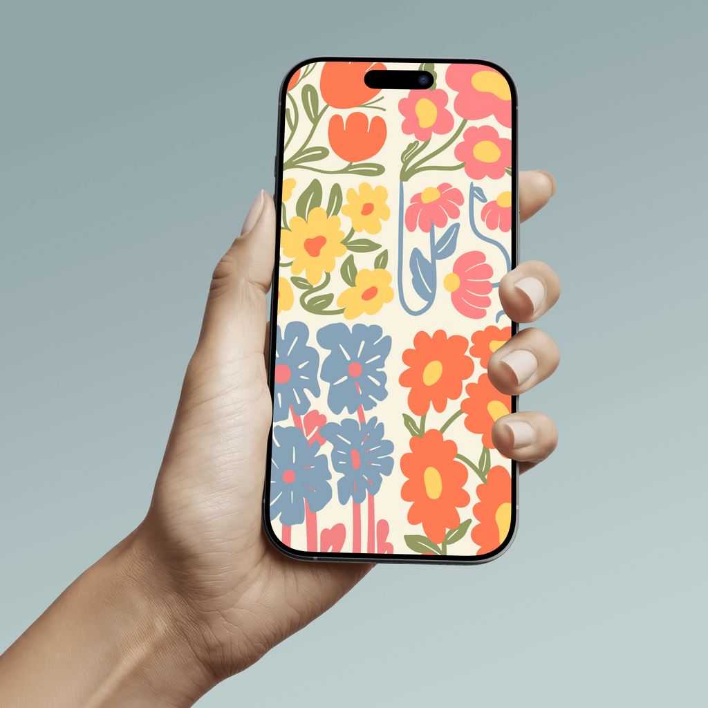 Beige and Colorful Illustrative Floral Phone Wallpaper