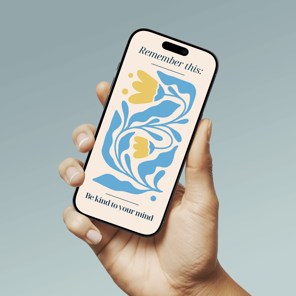 Yellow and Blue Simple Abstract Floral Guote Phone Wallpaper