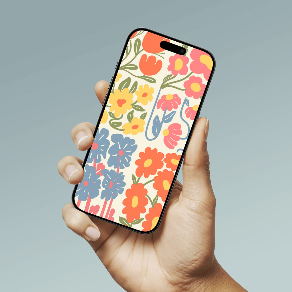 Beige and Colorful Illustrative Floral Phone Wallpaper