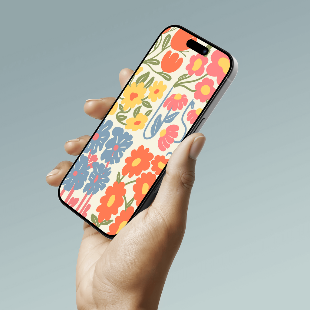 Beige and Colorful Illustrative Floral Phone Wallpaper