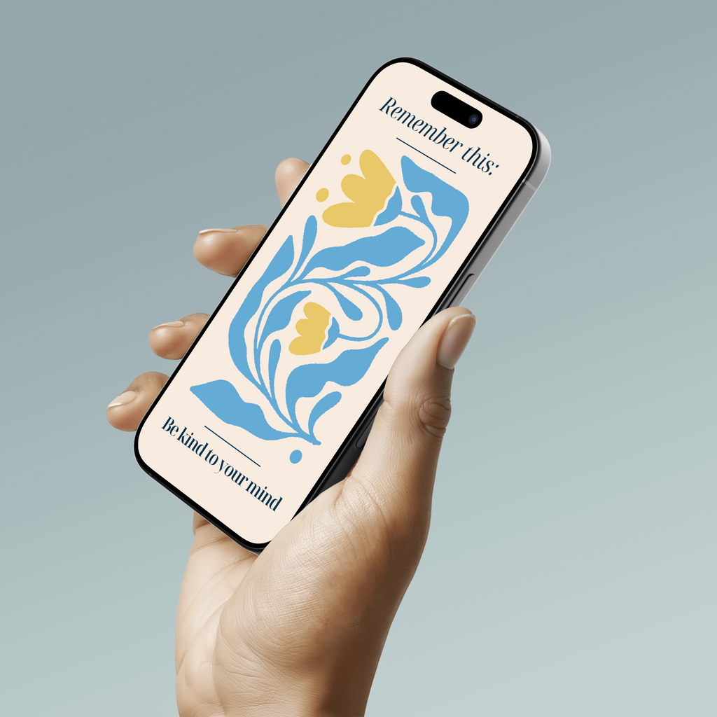 Yellow and Blue Simple Abstract Floral Guote Phone Wallpaper